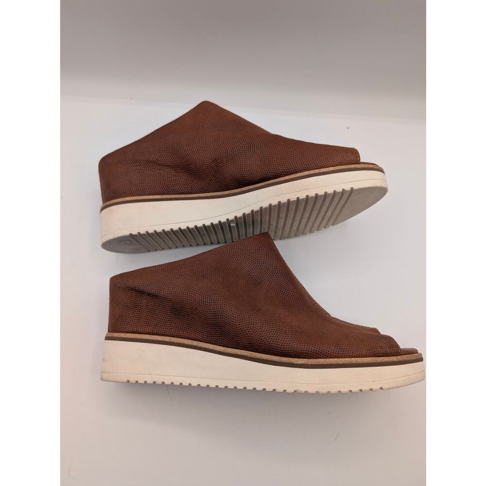 Tamaris Leather Peep Toe Mules Wedge Sandals Cognac Brown Women's Size 8.5 - Picture 3 of 7